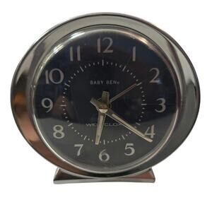 Vintage Mid Century Modern MCM Retro Baby Ben Alarm‎ Clock Navy Silver